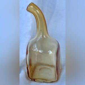 Vintage MCM Amber Handblown Glass Sculpture Teardrop Vase 10”